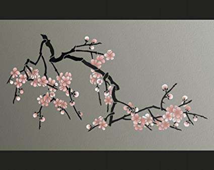 425x338 Tree Branch Wall Stencil - Cherry Blossom Branch Painting