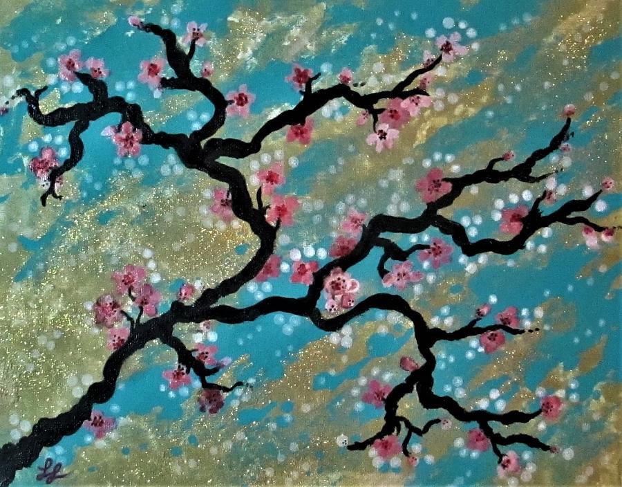 900x704 Cherry Blossom Branch Painting By Lynn Lane - Cherry Blossom Branch Painting