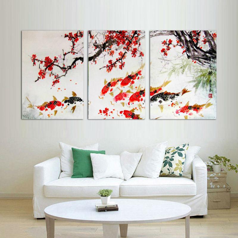 800x799 Limited Edition Cherry Blossom Koi 3 Piece Canvas Painting - Cherry Blossom Canvas Painting