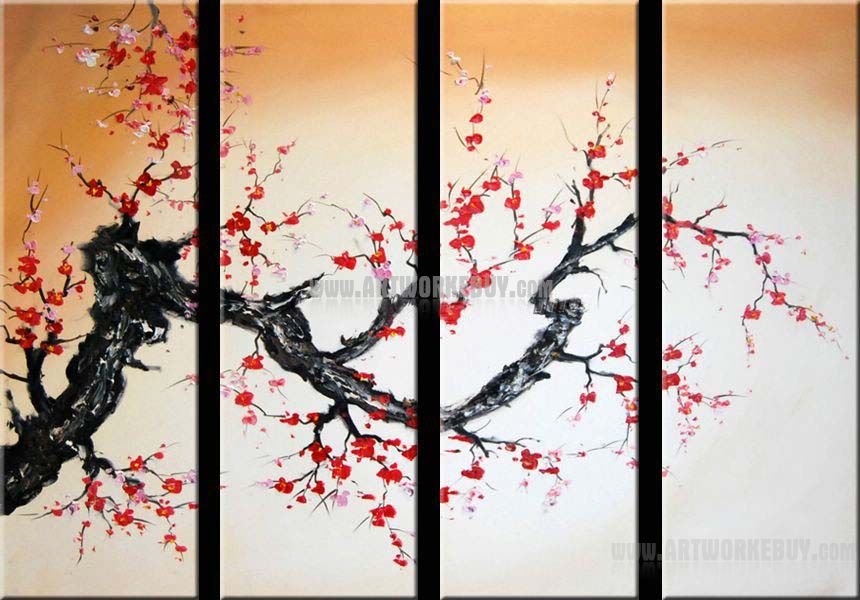 860x600 Modern Oil Painting Cherry Blossom Abstract Art Canvas Framed - Cherry Blossom Canvas Painting