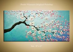 236x168 Original Palette Knife On Canvas Painting Cherry Blossoms By P - Cherry Blossom Canvas Painting