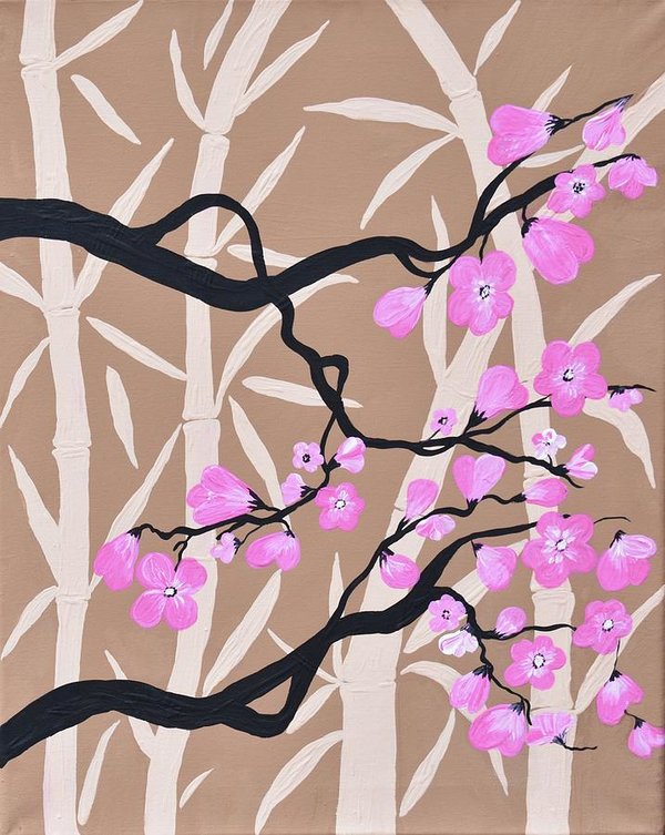 600x753 Cherry Blossom Painting Zen Bamboo Art Cherry Blossom Flower - Cherry Blossom Flower Painting
