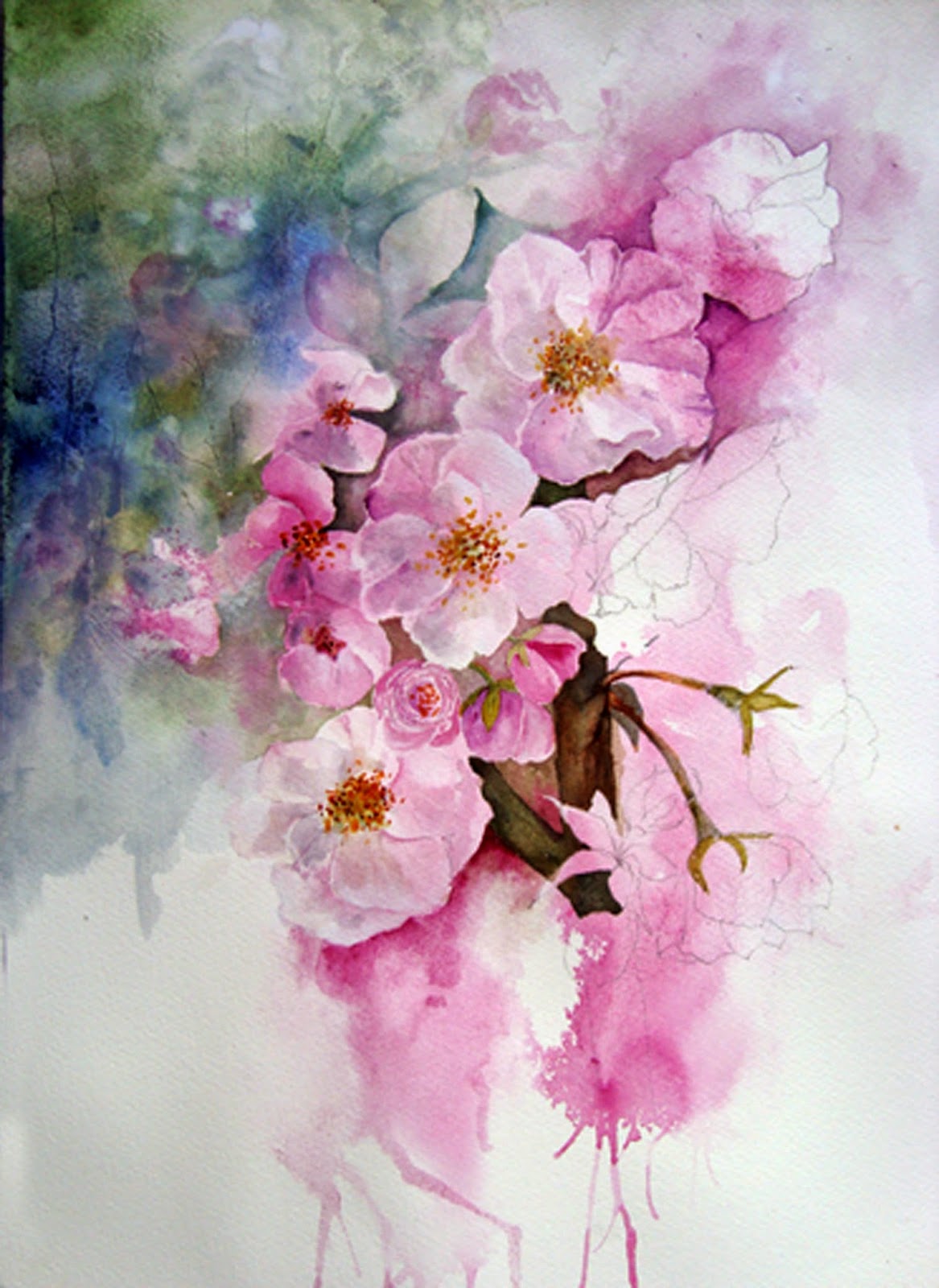 1167x1600 Watercolour Florals Cherry Blossom - Cherry Blossom Flower Painting