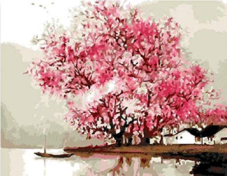 463x359 Kotwdq Misty Rain Diy Painting By Number Kit Hand - Cherry Blossom Flower Painting