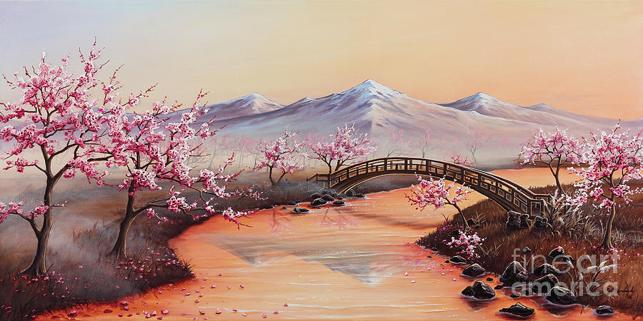 900x450 Cherry Blossoms In The Mist - Cherry Blossom Painting