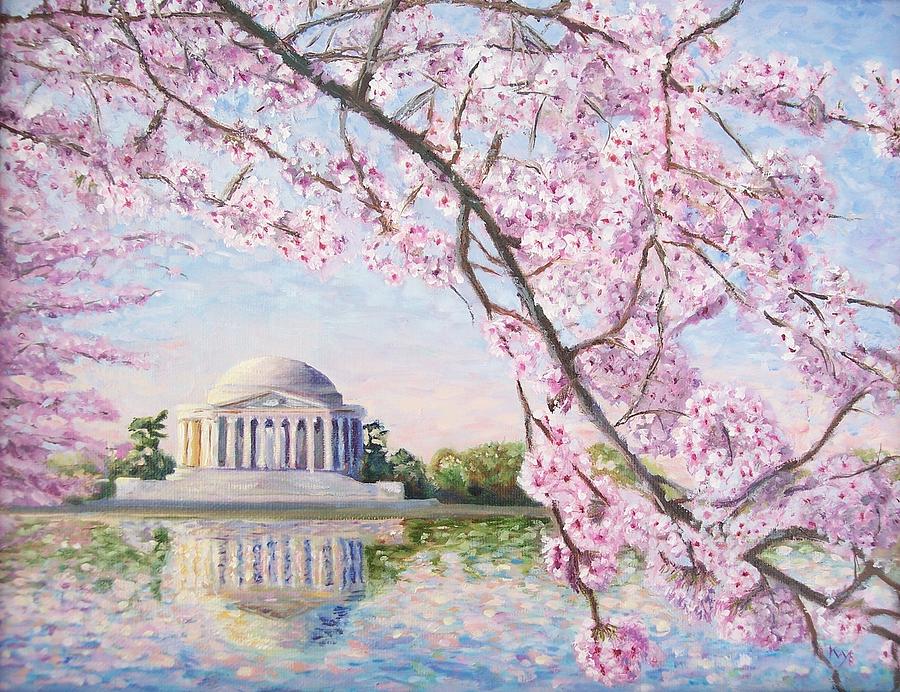 900x692 Jefferson Memorial Cherry Blossoms Painting By Patty Kay Hall - Cherry Blossom Painting