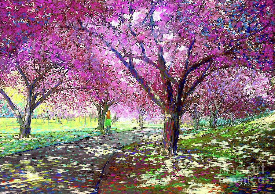 900x636 Spring Rhapsody, Happiness And Cherry Blossom Trees Painting By - Cherry Blossom Painting