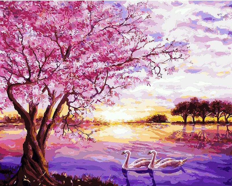 800x641 Cherry Blossom By The Water Paint By Number Co. - Cherry Blossom Painting