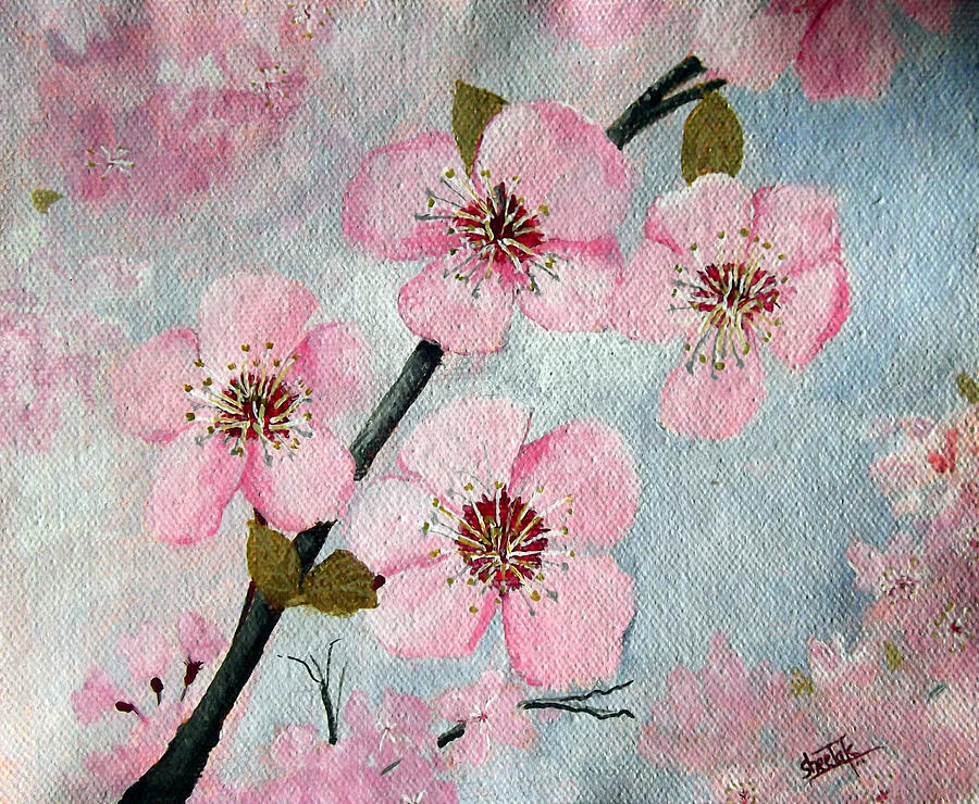 900x740 Cherry Blossom Painting By Sheela Padmanabhan - Cherry Blossom Painting Acrylic