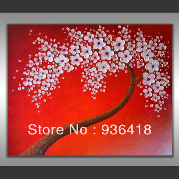 570x570 White Cherry Blossom Tree Impasto Heavy Textured Acrylic Painting - Cherry Blossom Painting Acrylic