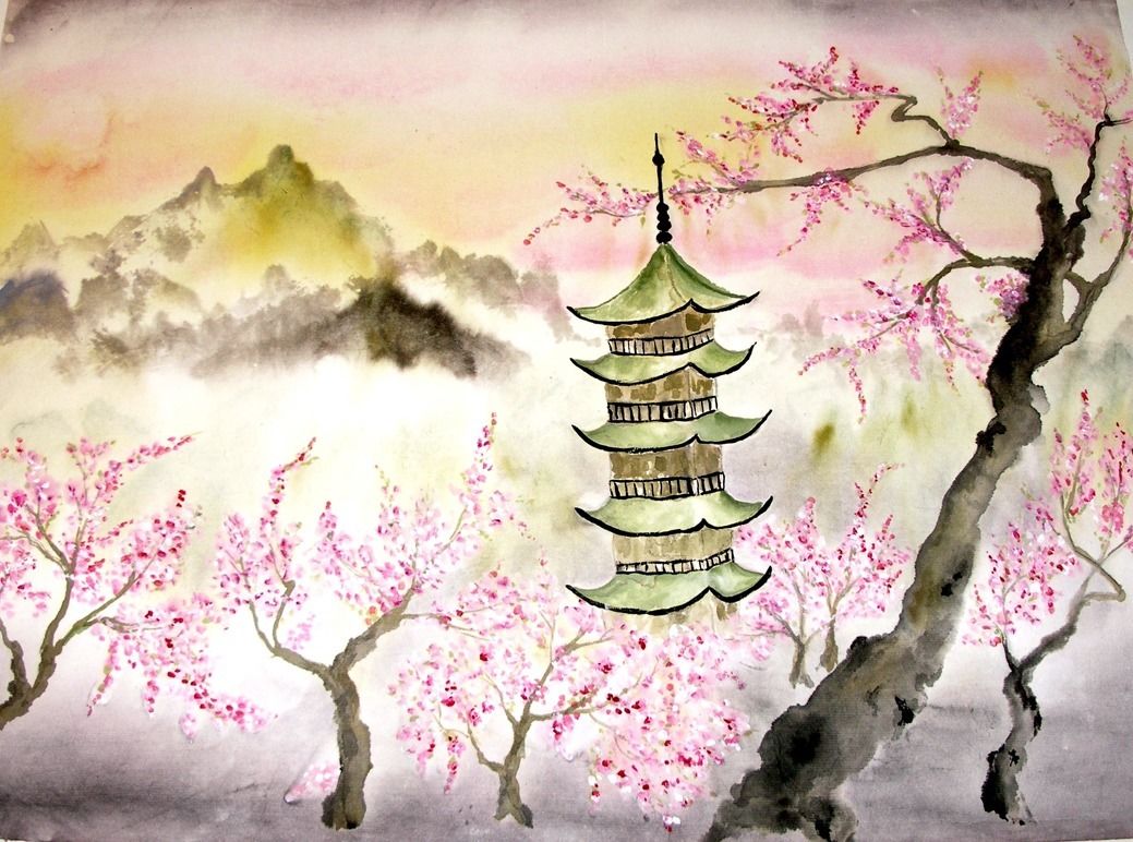 Cherry Blossom Tree Ink Painting