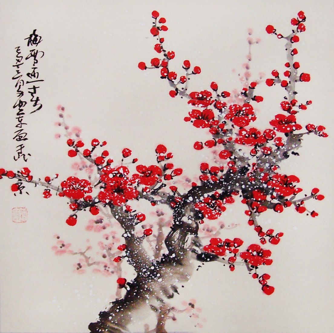 1104x1100 Chinese Cherry Blossom Tree Painting Chinese Ink Brush Painting - Cherry Blossom Tree Ink Painting