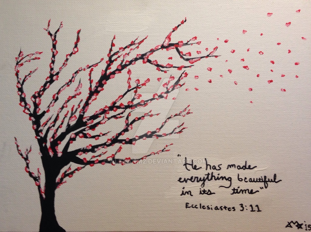 1024x765 Japanese Cherry Blossom Tree Painting By Alexanm2 - Cherry Blossom Tree Ink Painting