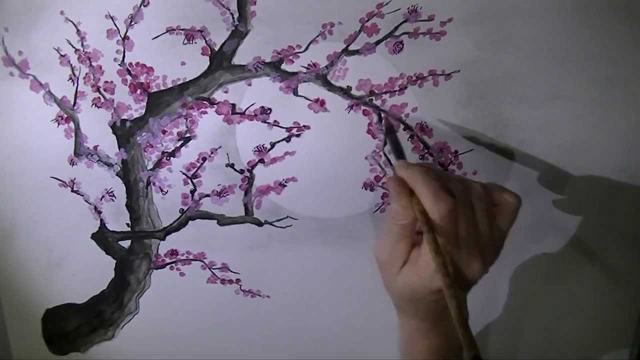 1280x720 Plum Blossom Brush Painting - Cherry Blossom Tree Ink Painting