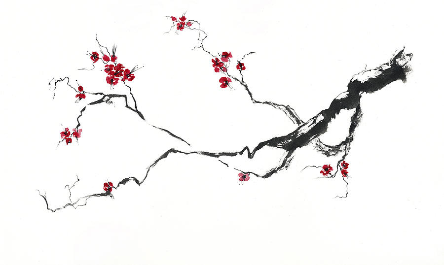 900x538 Cherry Blossom Painting By Jitka Krause - Cherry Blossom Tree Ink Painting