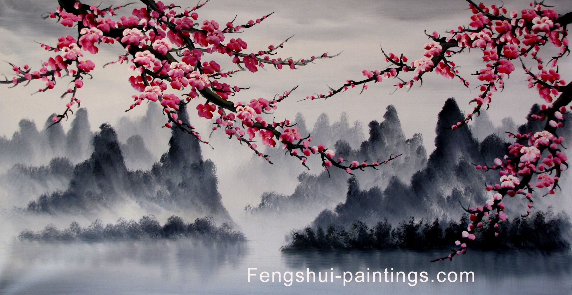 2184x1128 Cherry Blossom Tree Painting Feng Shui Paintings Hand Painted By - Cherry Blossom Tree Painting