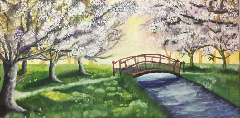 770x379 Saatchi Art Cherry Blossom Tree Painting By Issra Jaffar - Cherry Blossom Tree Painting