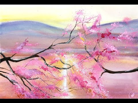 480x360 Watercolor Cherry Blossom Trees Painting Demonstration - Cherry Blossom Tree Painting