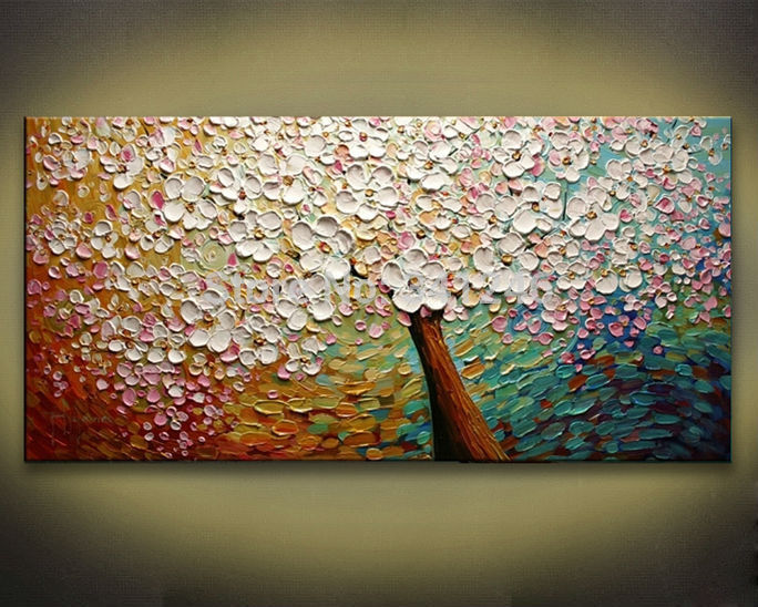 684x548 2018 Hand Painted Modern Home Decor Wall Art Picture White Pink - Cherry Blossom Tree Painting On Canvas