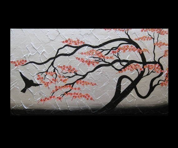 570x475 Red And Black Art, Red And Black Painting, Cherry Blossom Tree - Cherry Blossom Tree Painting On Canvas