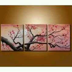 236x236 Cherry Blossom Tree Quadtych Canvas Art Set Blossom - Cherry Blossom Tree Painting On Canvas