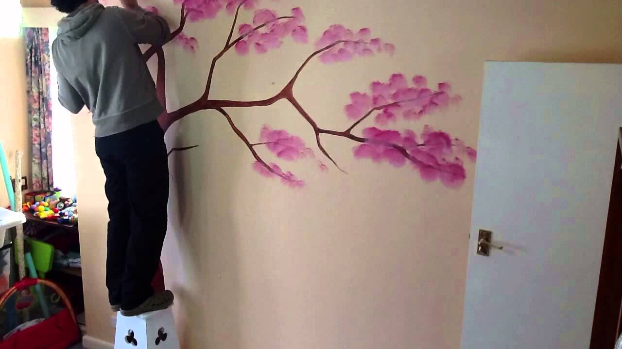 1280x720 Wall Tree Painting Time Lapse - Cherry Blossom Tree Painting On Wall