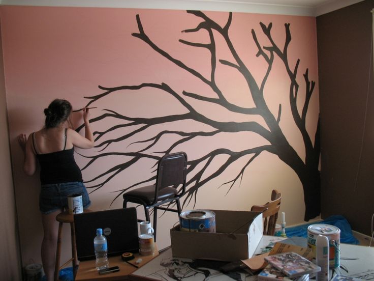 736x552 How To Paint A Cherry Blossom Tree Mural - Cherry Blossom Tree Painting On Wall