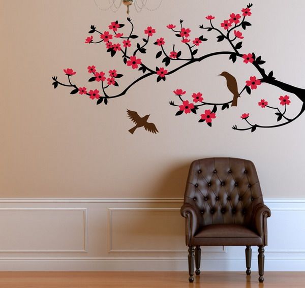 600x567 Cherry Blossom Murals Art Designs Picture Random - Cherry Blossom Tree Painting On Wall