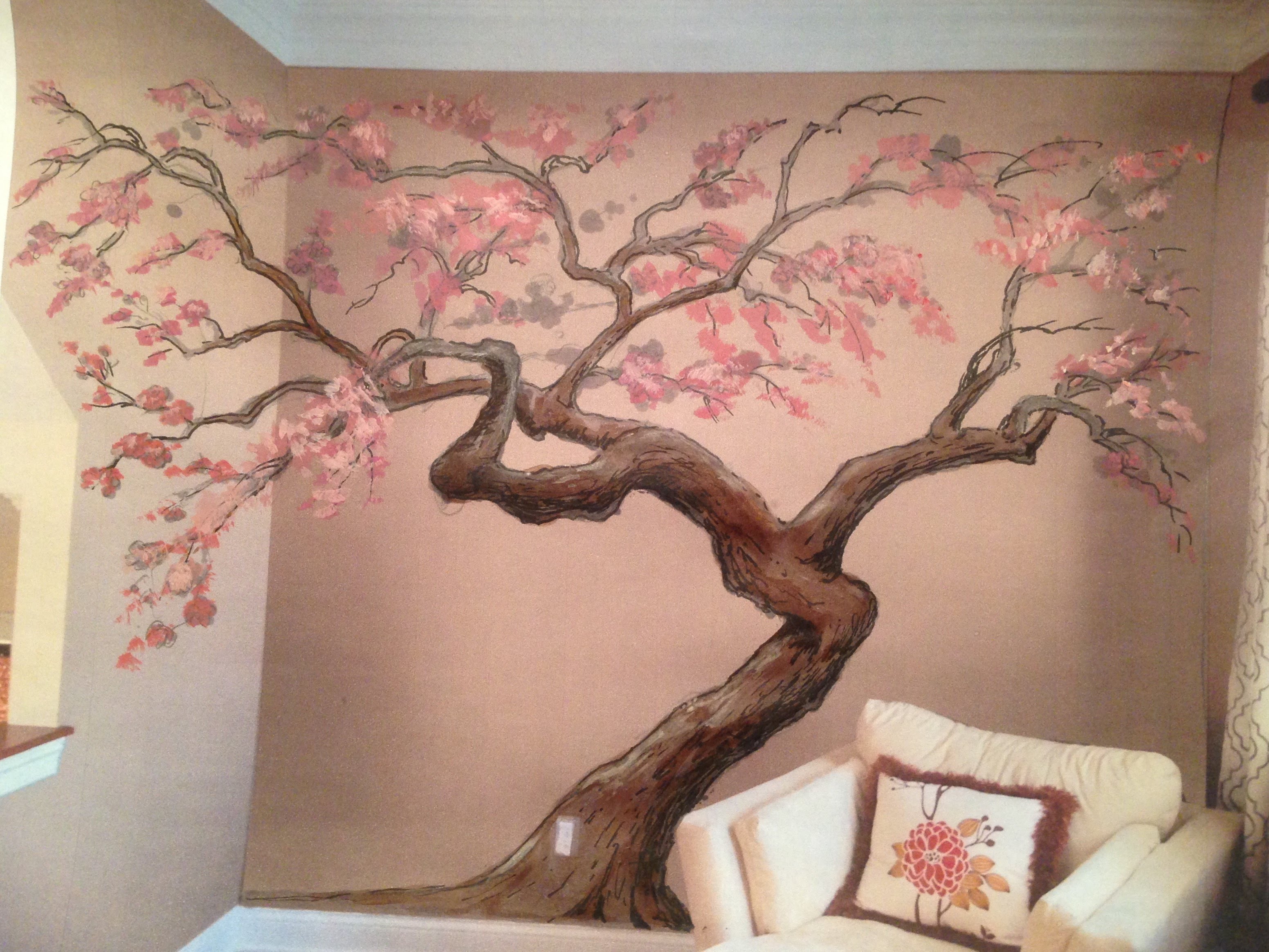 3103x2327 Cherry Blossom Tree Mural Time Lapse Artisan Rooms - Cherry Blossom Tree Painting On Wall