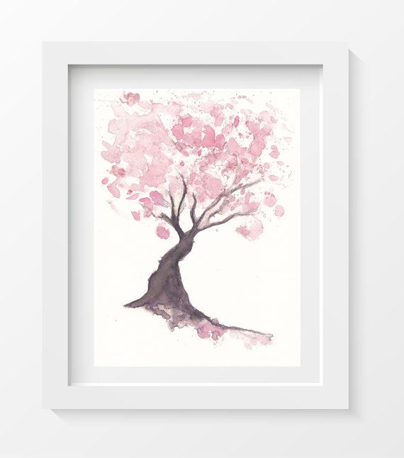 570x646 Cherry Blossom Tree Print Watercolor Painting Print Pink Wall Art - Cherry Blossom Tree Watercolor Painting
