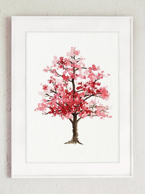 474x632 Cherry Blossom Tree Watercolor Painting, Floral Giclee Wall Art - Cherry Blossom Tree Watercolor Painting