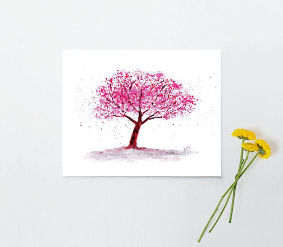570x499 Cherry Blossom Tree Watercolor Painting Floral Giclee Wall - Cherry Blossom Tree Watercolor Painting