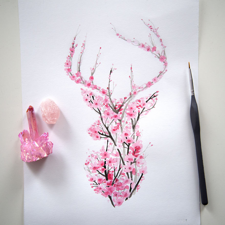 880x880 I Watercolor Cherry Blossom Animals Bored Panda - Cherry Blossom Tree Watercolor Painting