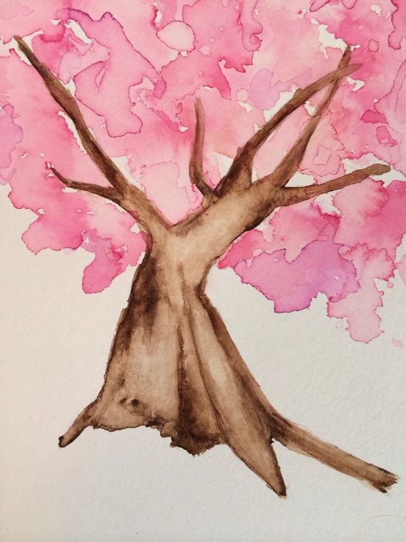 570x760 Japenese Cherry Blossom Tree Watercolor Original Painting On Etsy - Cherry Blossom Tree Watercolor Painting