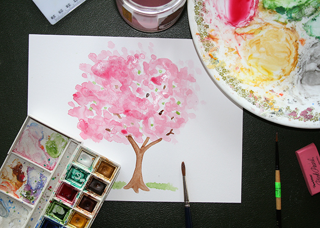 Cherry Blossom Tree Watercolor Painting at PaintingValley.com | Explore ...