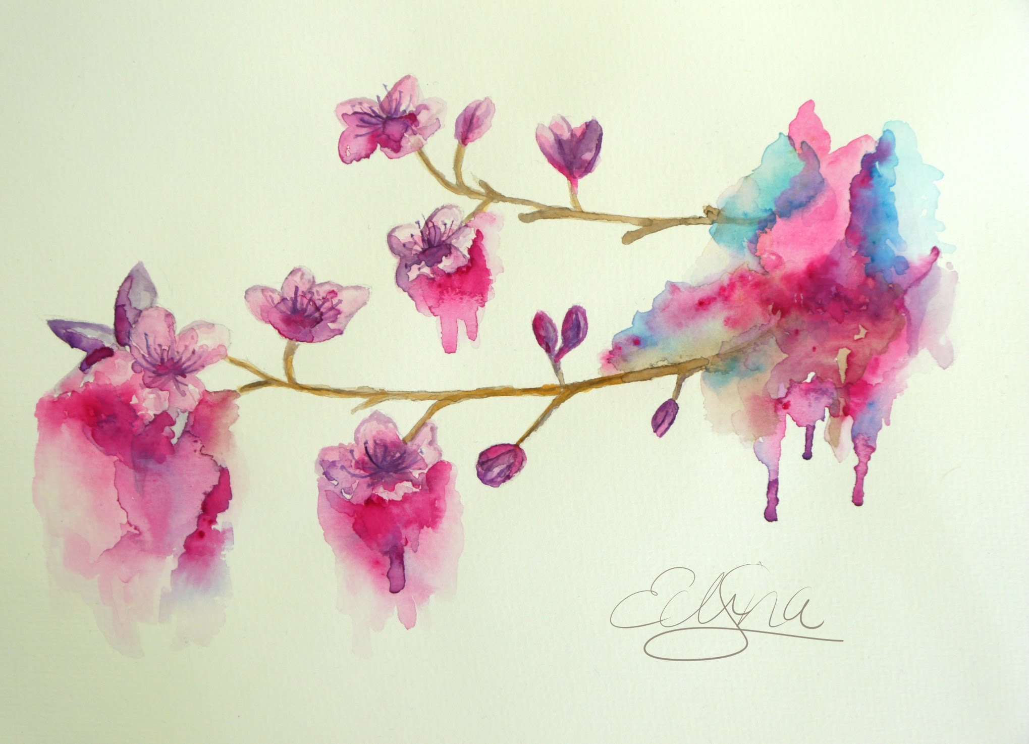 2039x1474 Cherry Blossoms Watercolor Painting Timelapse - Cherry Blossom Watercolor Painting