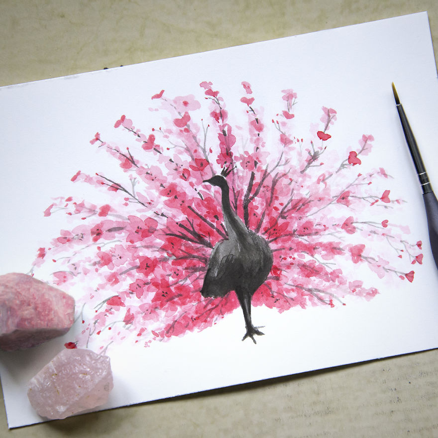 880x880 I Watercolor Cherry Blossom Animals Bored Panda - Cherry Blossom Watercolor Painting