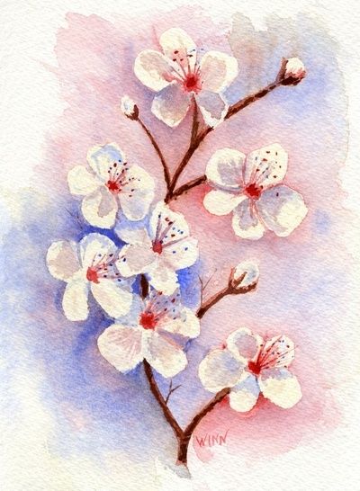 400x546 Love This One! Pintura Paint Tattoo, Tatting - Cherry Blossom Watercolor Painting