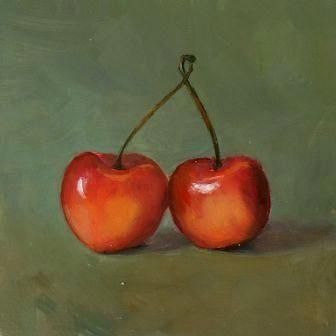 336x336 Rainier Cherries, Two Original Art Painting By Donna Pomponio - Cherry Painting