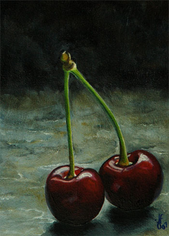 350x488 Two Red Cherries J.l. Fleckenstein's Painting A Day Blog - Cherry Painting