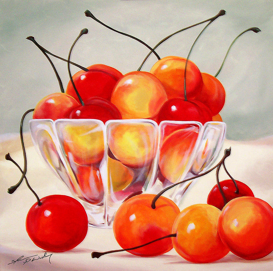 900x892 Cherry Bowl Painting By Shannon Wiley - Cherry Painting