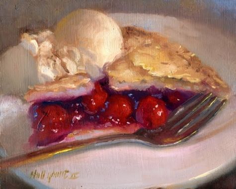 475x380 Cherry Pie Ala Mode Dessert Painting 8 X10 Original Oil On Panel - Cherry Pie Painting