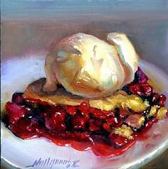 236x238 Cherry Pie Ala Mode Dessert Painting 8x10 Original Oil On Panel - Cherry Pie Painting