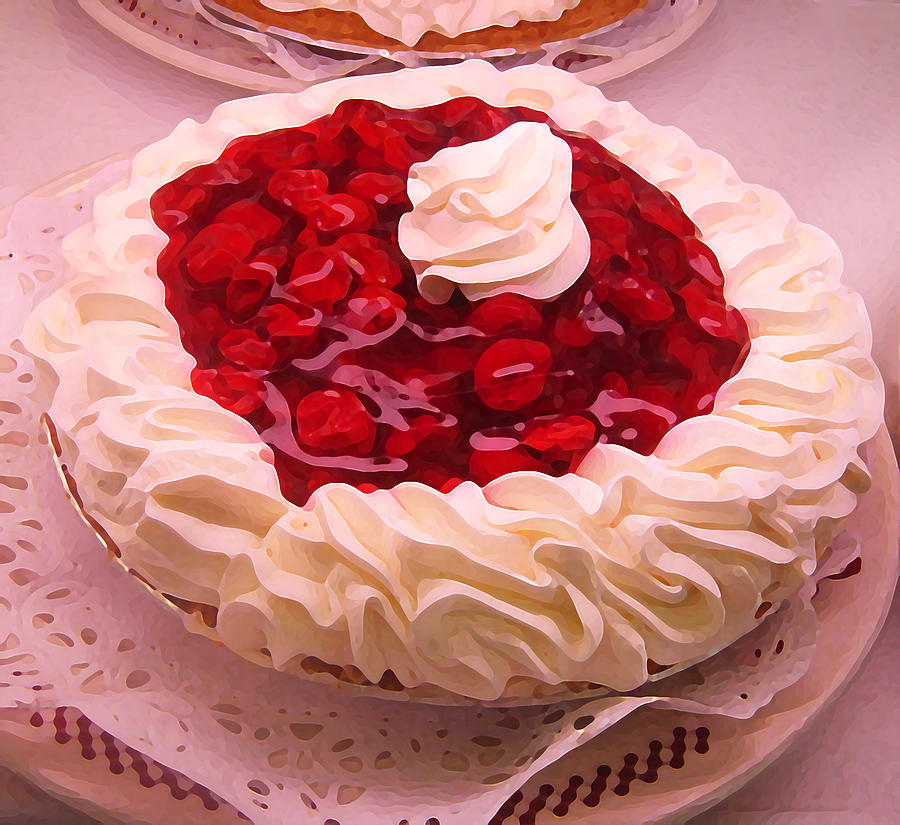 900x825 Cherry Pie With Whip Cream Painting By Amy Vangsgard - Cherry Pie Painting