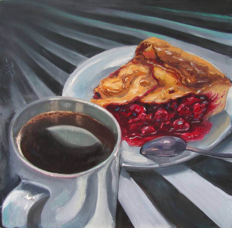 770x756 Saatchi Art Damn Nice Coffee And Cherry Pie Painting By Irina - Cherry Pie Painting