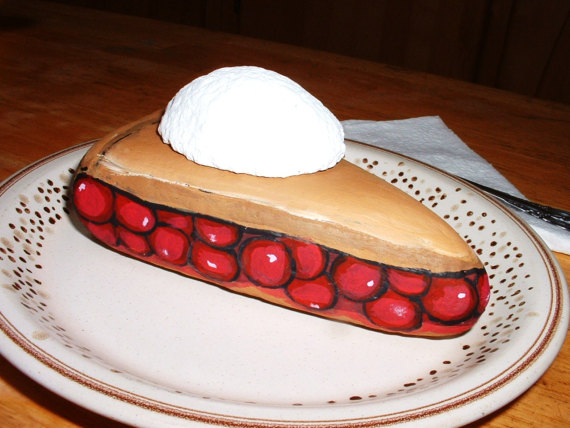 570x428 Cherry Pie A La Mode ! Hand Painted Rock Faux Food - Cherry Pie Painting