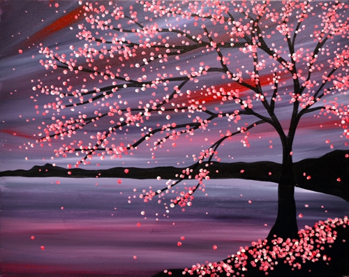 500x397 Learn To Paint Cherry Blossom Nights - Cherry Tree Painting