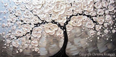 480x239 Original Art Abstract Painting White Cherry Tree Blossoms Flowers - Cherry Tree Painting