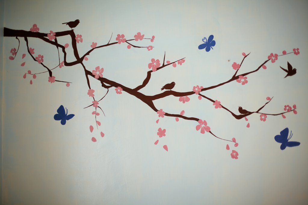 1024x683 Cherry Blossom Wall Painting By Ashyana182 - Cherry Tree Painting
