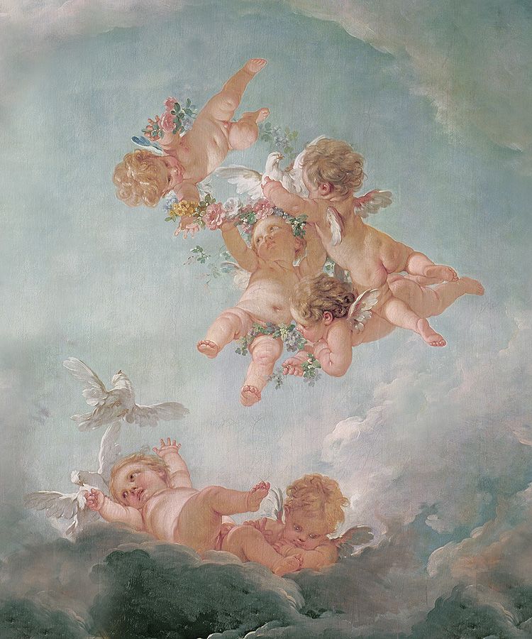 750x900 Cherubs Wallpaper Fresco - Cherub Angel Painting